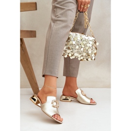 Elegante pelle in pelle bassa -heels Laura Messi 2874 Zlotys d'oro 2