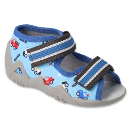 Ciabatte per bambini Befado con inserto in pelle 350P036 blu con macchinine 1