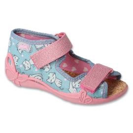 Befado Pantofole per bambini con gattini, inserto in sughero, 342P040, blu/rosa 1