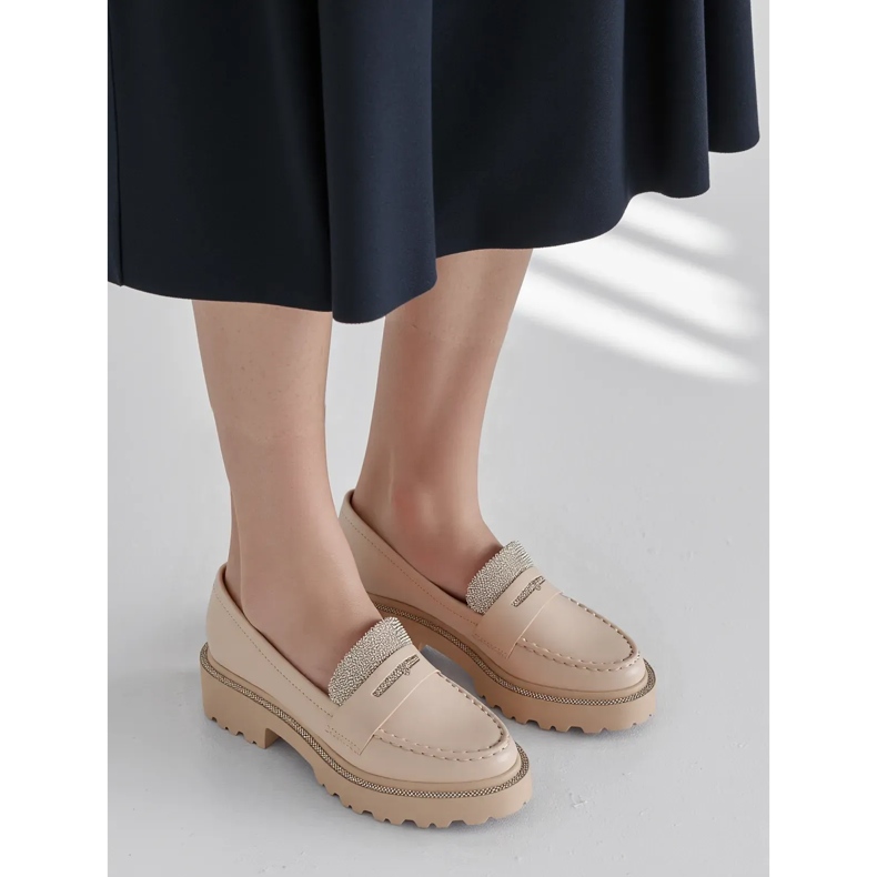 Mocassini beige diamanti da donna 1