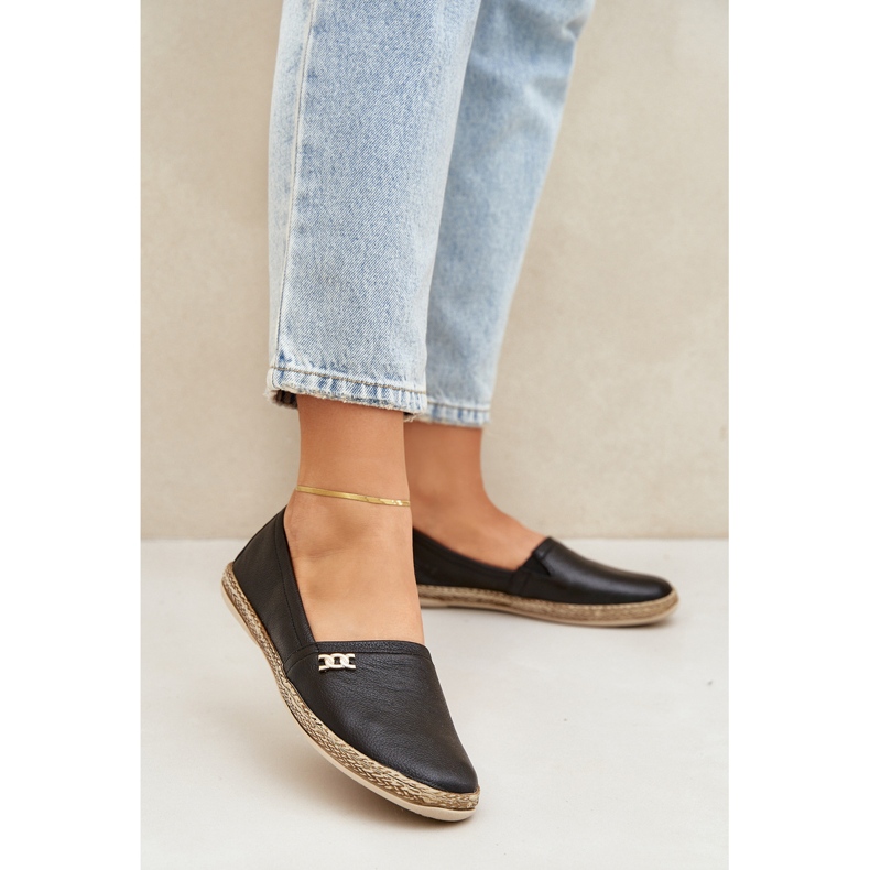 Elegante pelle di pelle espadrilles Zazoo 10177 Nero 2