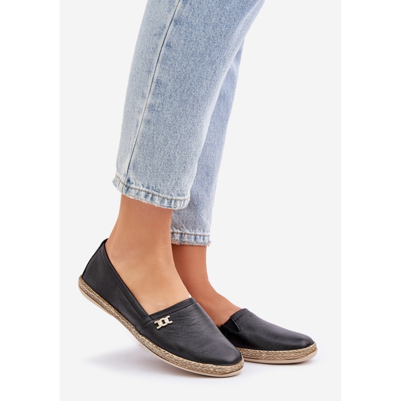 Elegante pelle di pelle espadrilles Zazoo 10177 Nero 1