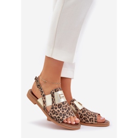 Zazoo 40385 sandali in pelle femminile con marrone stampato leopardo 1