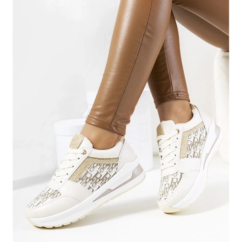 D/GMR Sneaker di scarpe sportive beige su una sola suola in pizzo .Up Aloisia 1