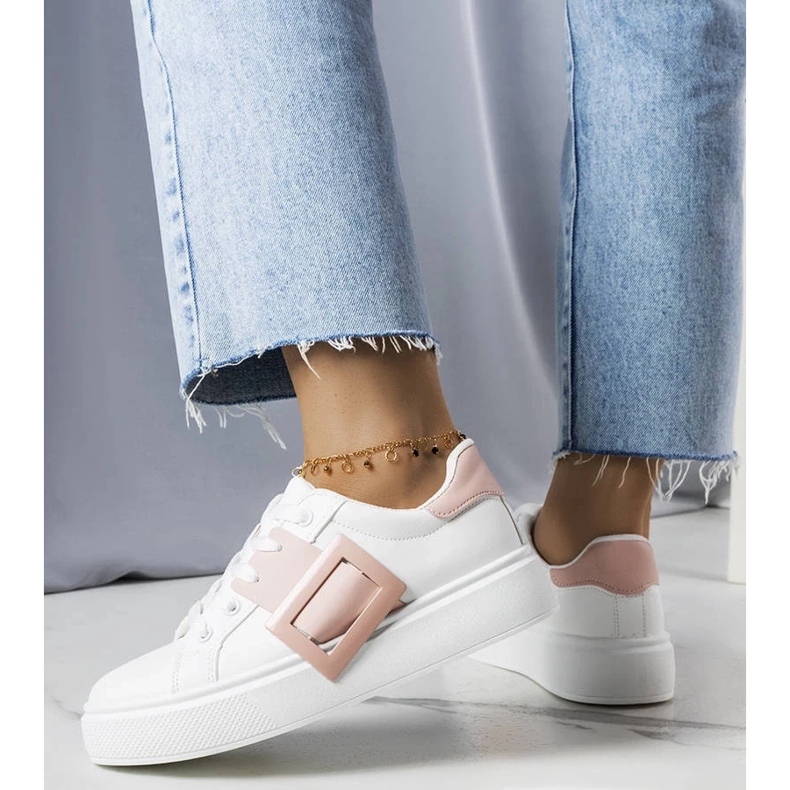 D/GMR Sneakers bianche decorate con una fibbia Toni rosa bianco 2