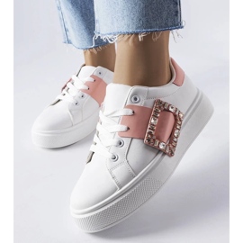 D/GMR Sneakers bianche decorate con una fibbia Ike rosa bianco 2