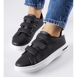 D/GMR Sneaker nere fissate con paré in velcro - suola bianca nero 2