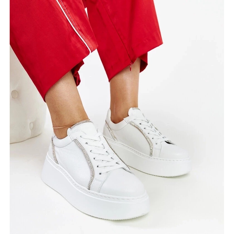 D/GMR Sneakers Karino in pelle bianca con strass 1