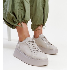 Sneakers Karino in pelle beige scuro con strass 2