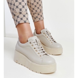 Sneaker con zeppa Karino in pelle beige 2