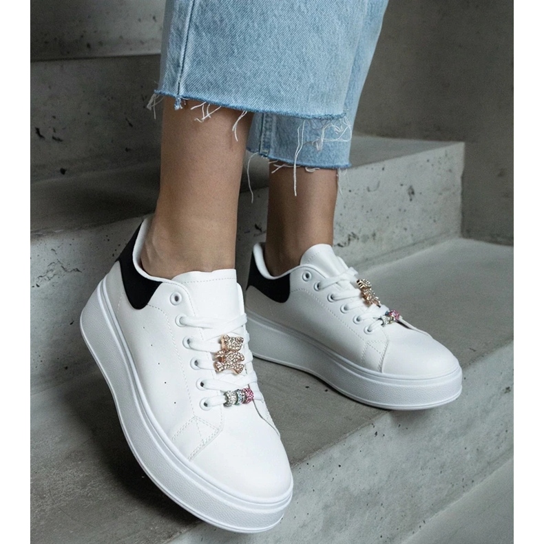 D/CEO Sneakers bianche con plateau decorate con un orsetto Mavien bianco 2
