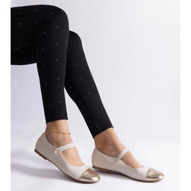 D/CEO Ballerine beige e oro con punta in vernice, chiuse con velcro Jaures 2