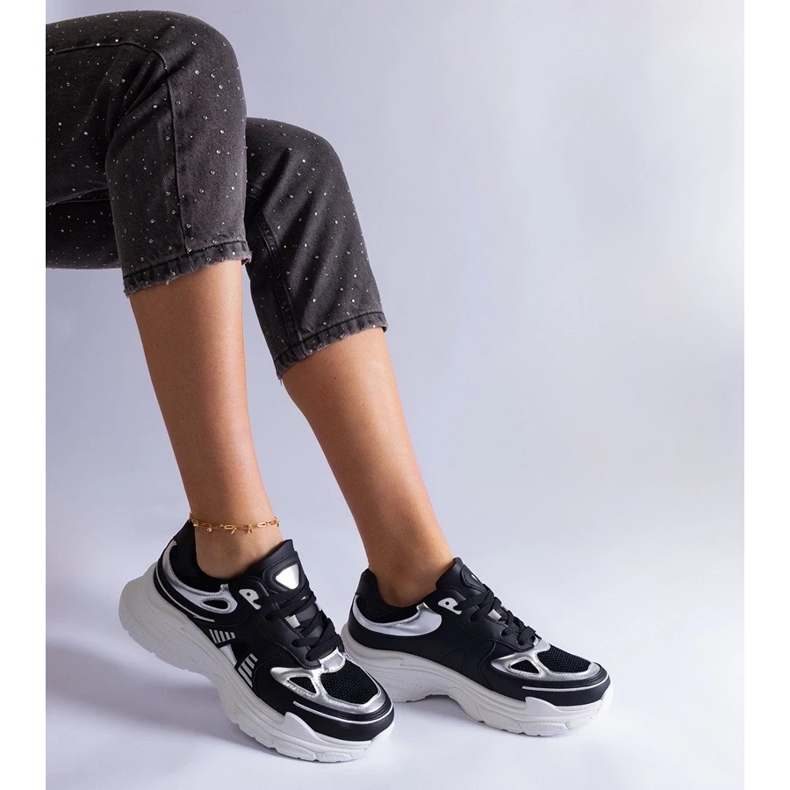 D/CEO Sneakers da donna nere con inserti Gaytan argento nero 2