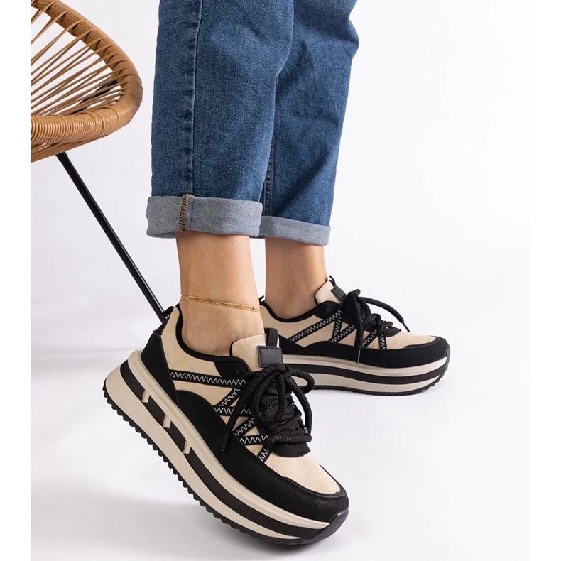 D/CEO Sneakers da donna nere e beige Renetta 1