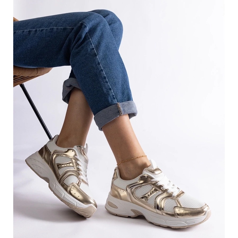 D/CEO Sneakers sportive Ena bianche e dorate d'oro 1