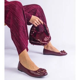 D/CEO Ballerine bordeautiche decorate con il fiore dell'America rosso 2