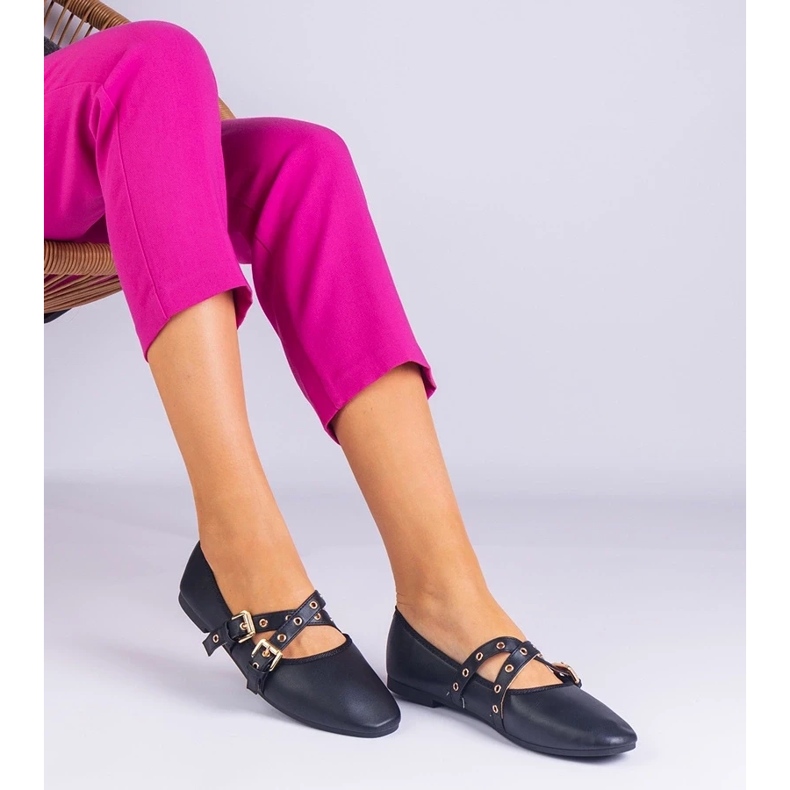 D/CEO Ballerine nere realizzate in ecologio decorate con fibbie Emmarino nero 1
