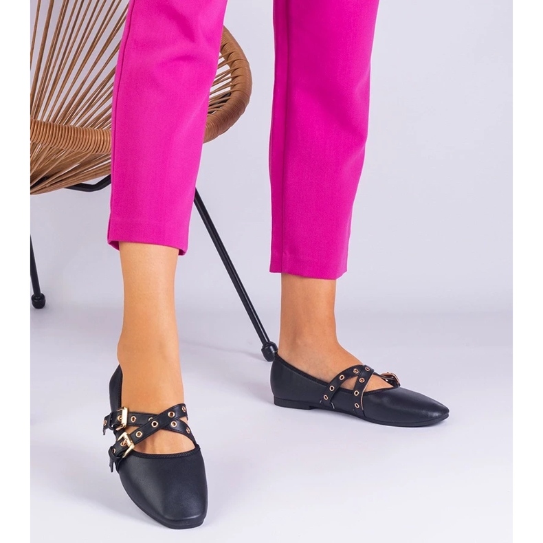 D/CEO Ballerine nere realizzate in ecologio decorate con fibbie Emmarino nero 2