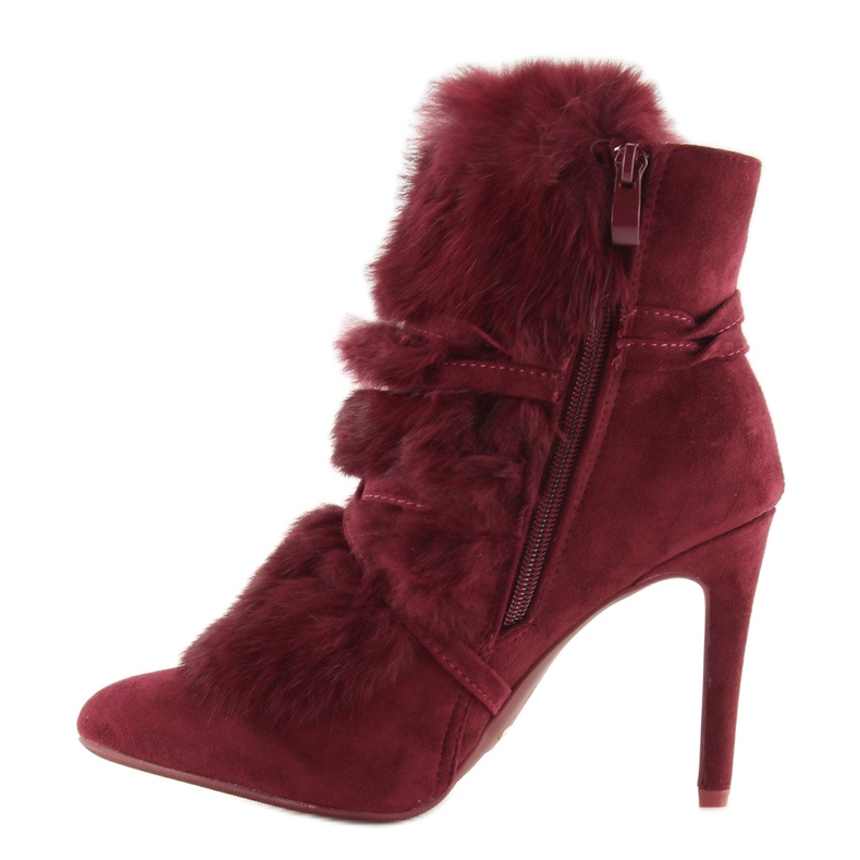 Stivali su un tacco alto con pelliccia bordeaux 1319 W. Rosso multicolore 2