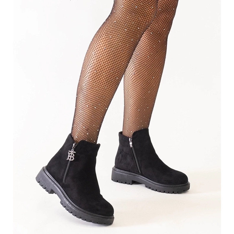 D/CEO Stivaletti neri con pendente decorativo sulla piattaforma Melane in eco-suede nero 2