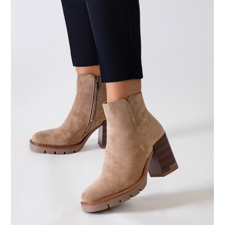 D/CEO Stivaletti beige con motivo legno, eco-camoscio Hamida 1