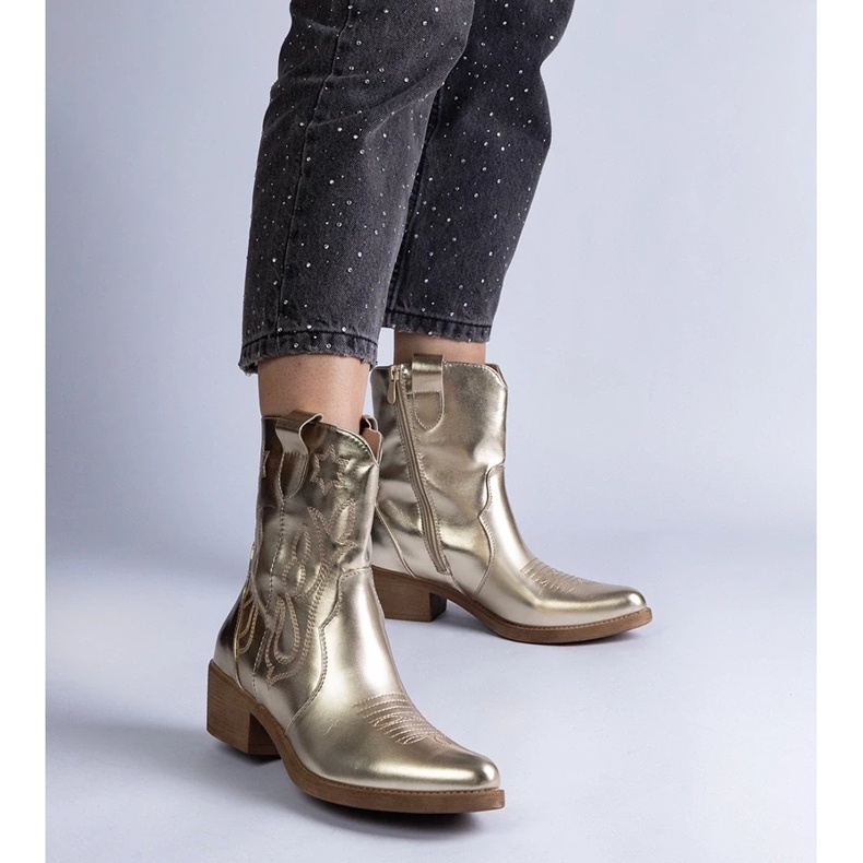 D/CEO Stivali da cowboy da donna dorati con tacco alto, Madeira metallizzato d'oro 2