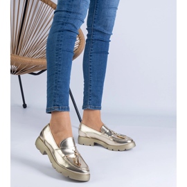 Scarpe classiche metalliche dorate con frange d'oro 1