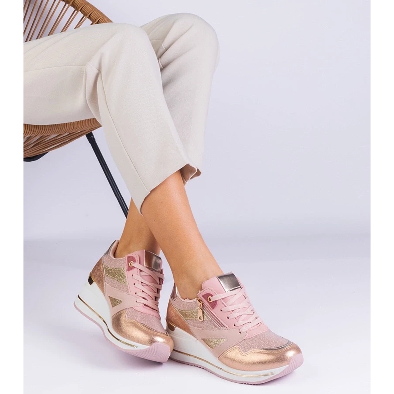 D/CEO Sneaker sportive rosa sulla piattaforma decorate con glitter e l'inserto metallico Evklad 1
