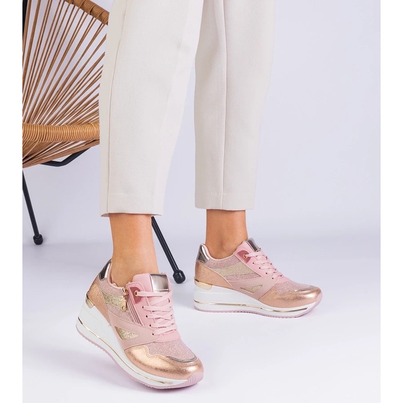 D/CEO Sneaker sportive rosa sulla piattaforma decorate con glitter e l'inserto metallico Evklad 2