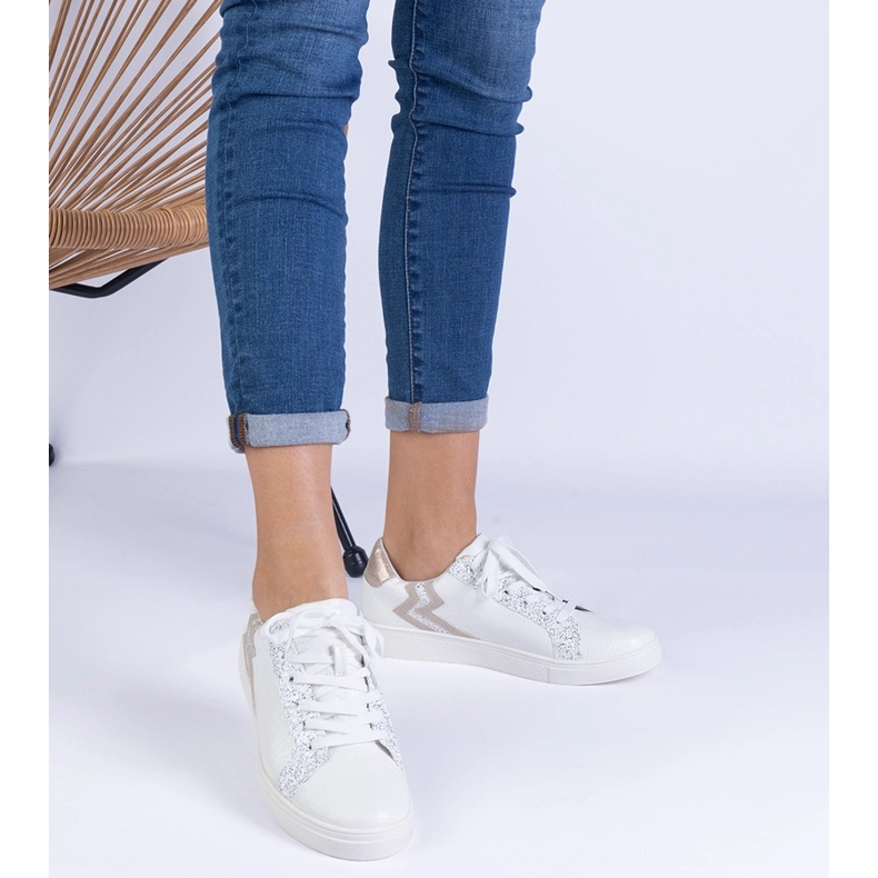 Sneaker bianche da donna con goffratura e glitter bianco 1