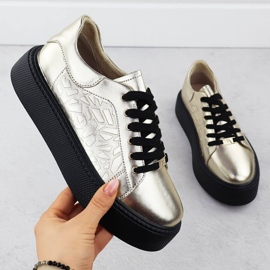 Scarpe sportive in pelle da donna sulla piattaforma dorata Filippo DP6119 d'oro 1