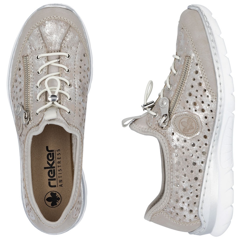 Scarpe da donna comoda openwork beige beige argento rieker l32p6-90 2