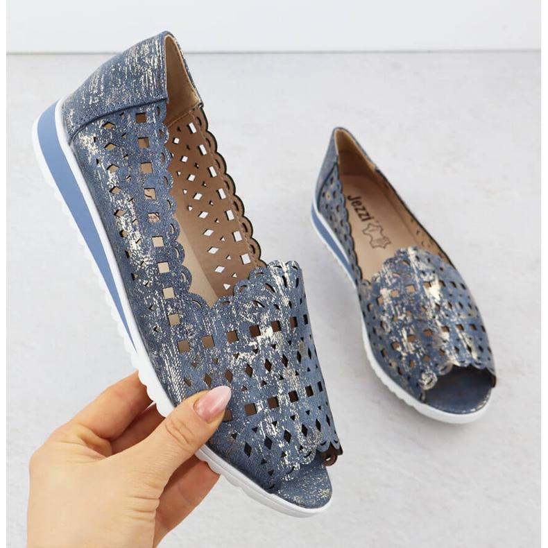 Scarpe da lavoro da donna Openwork jeans jeans jezzi asa135-1 blu 1