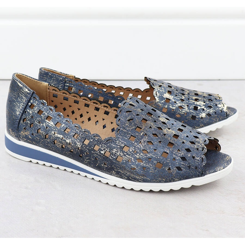 Scarpe da lavoro da donna Openwork jeans jeans jezzi asa135-1 blu 2