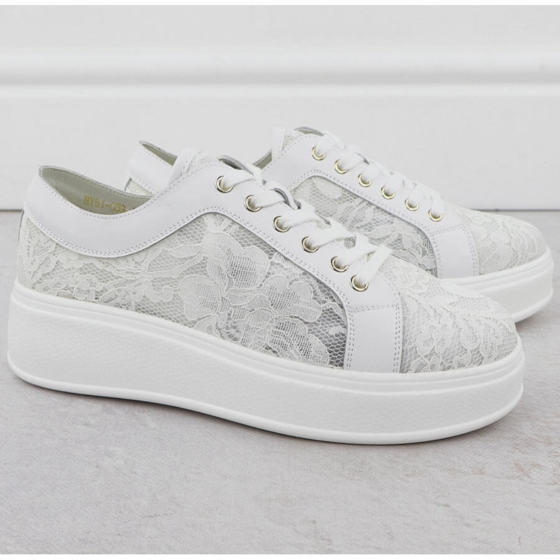 S.Barski Scarpe sulla piattaforma di pizzo Białe S. Barski Hy51-059 bianco 2