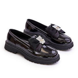Mocassini per ragazze dipinte con un fiocco in pelle nera eco nero 4