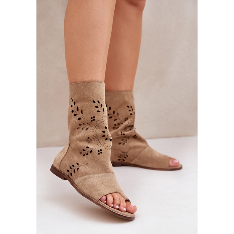 Zazoo 3437 Sandali da donna in pelle scamosciata con tomaia con cerniera, Beige 2