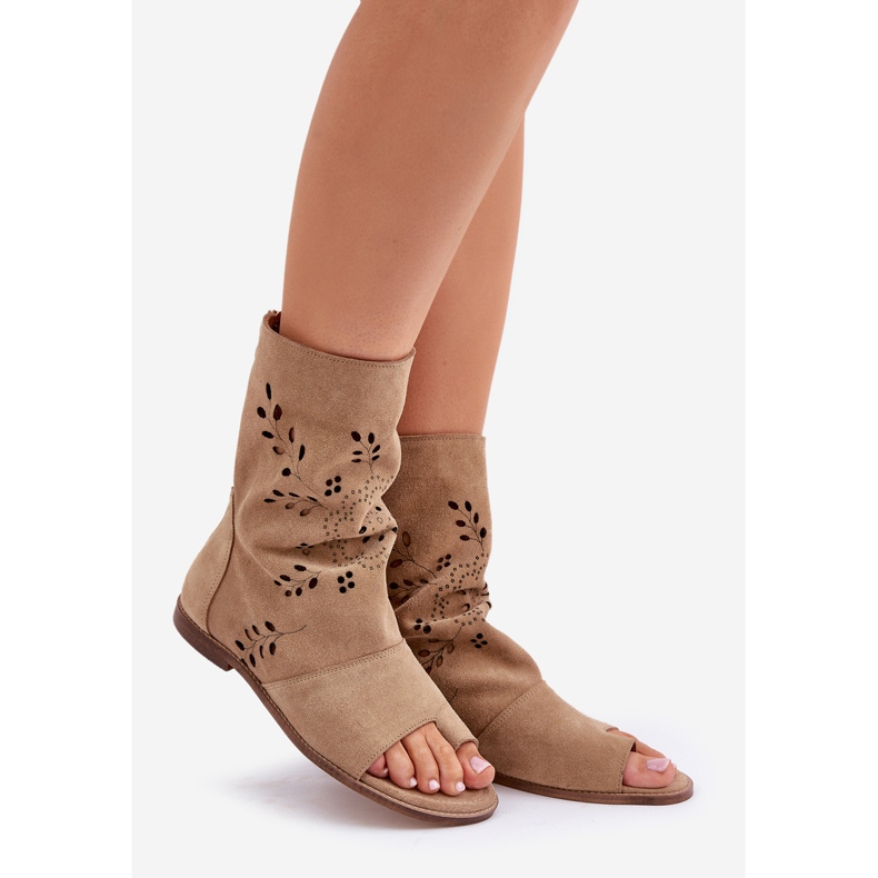 Zazoo 3437 Sandali da donna in pelle scamosciata con tomaia con cerniera, Beige 1