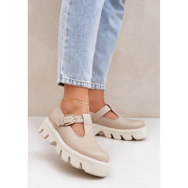 Scarpe in pelle con beige Zazoo Buckle 20183 2