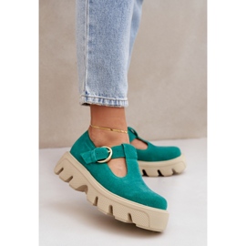 Scarpe in pelle scamosciata con una fibbia zazoo 20183 verde 2