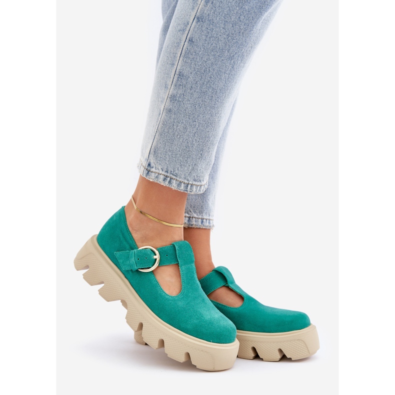 Scarpe in pelle scamosciata con una fibbia zazoo 20183 verde 1