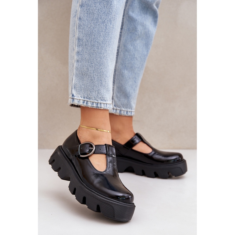Scarpe in pelle dipinta con una fibbia zazoo 20183 nero 2