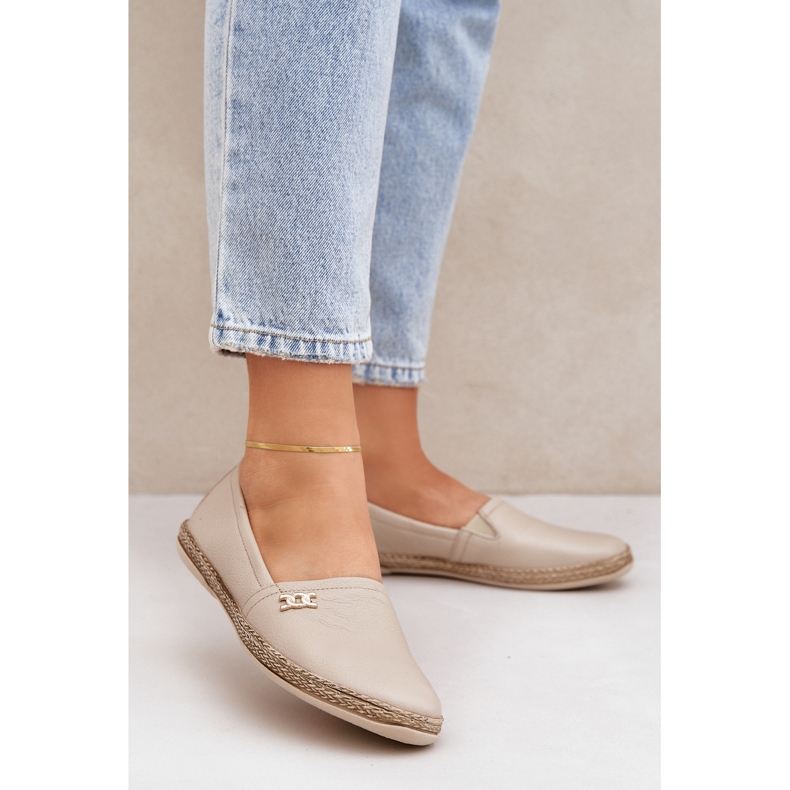 Elegante pelle di cuoio espadrilles zazoo 10177 beige 2