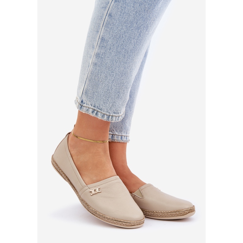 Elegante pelle di cuoio espadrilles zazoo 10177 beige 1