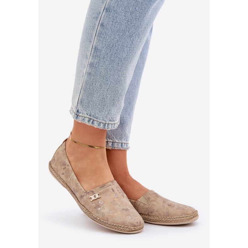 Eleganti espadrille in pelle scamosciata con fiori femminili zazoo 10177 beige 1
