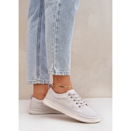 Sneaker in pelle da donna Openwork grigio 2