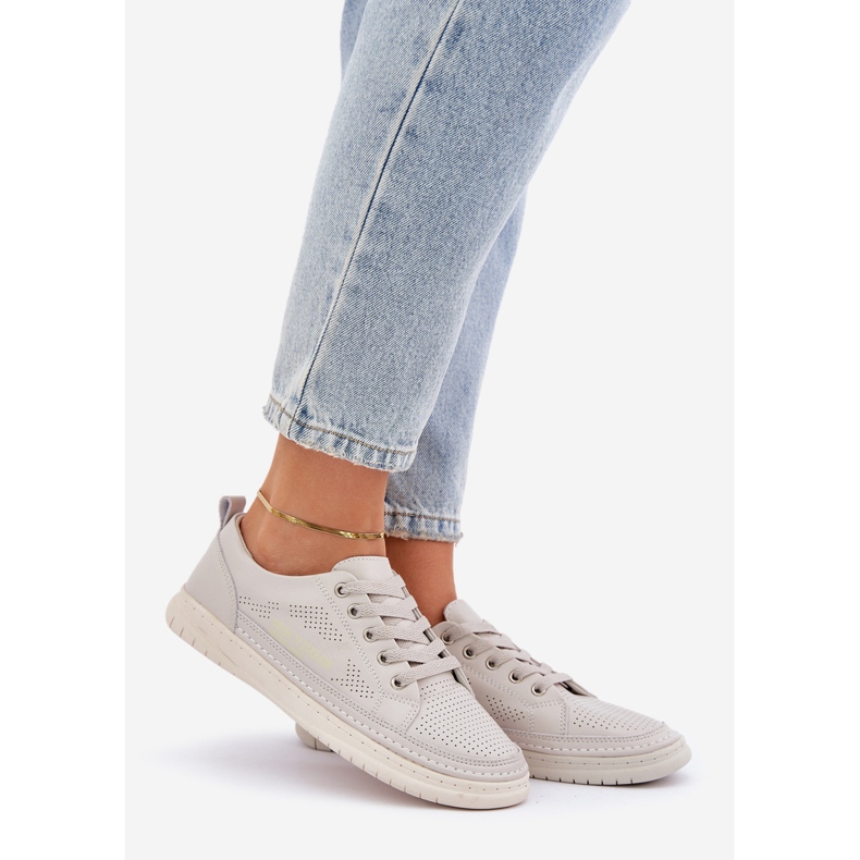 Sneaker in pelle da donna Openwork grigio 1