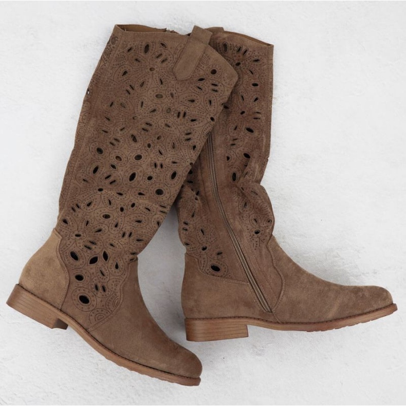 Stivali aperti in pelle scamosciata S.Barski Hy51-176 Brown marrone 1