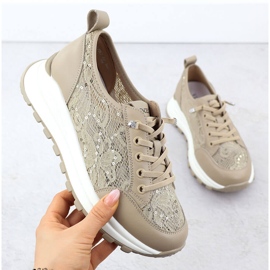 Scarpe da donna con sneaker con beige di pizzo Vinceza 66783 1