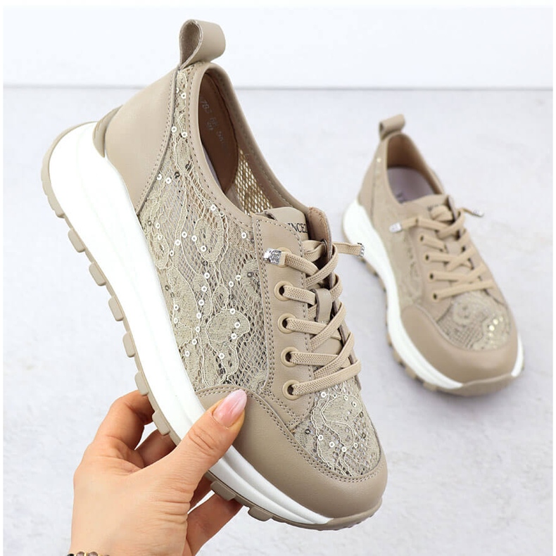 Scarpe da donna con sneaker con beige di pizzo Vinceza 66783 1